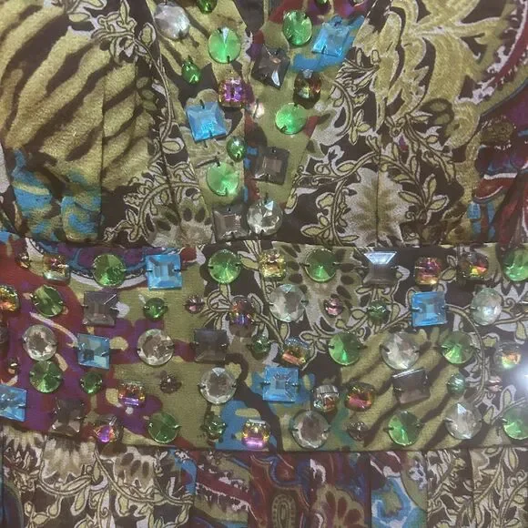 JS Boutique Womens Jeweled Babydoll Multicolor Silk Dress Size 6 Artsy Fairy - Picture 3 of 11